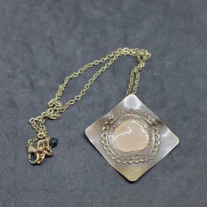 Bronze Tone Square Pendant Necklace Brutalist 20"